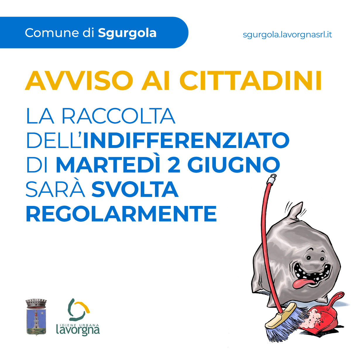 La raccolta dell’indifferenziato prevista per il 2 giugno sarà svolta REGOLARMENTE